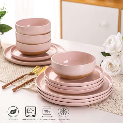 AmorArc Dinnerware Sets for 4, 12 Pieces Ceramic Plates and Bowls Set