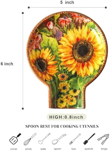 Oil Painting Sunflower Farmhouse Ceramic Spoon Rests Holder for