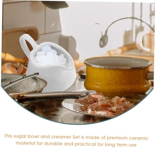 Ceramic Sugar Bowl and Cream Pitcher Set with Bamboo Tray Spoon