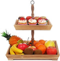 Wood Tray, Farmhouse Serving Stand with Metal Handle, 2-Tier Rustic