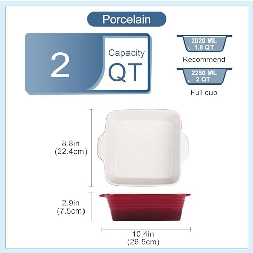 LOVECASA 8x8 inch Baking Pan, 2 Quart Square Cake Pan Baking Dish for