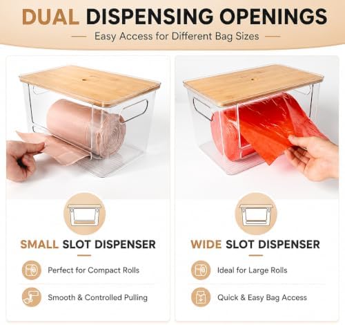 Stackable Trash Bag Dispenser with Wooden Top for Holding