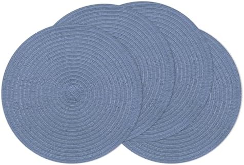 SHACOS 13" Round Braided Placemats Set of 4, Dusty Blue Washable Place
