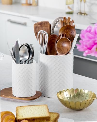 Nucookery Ceramic Utensil Holder for Kitchen Counter Organizer, Set of 2