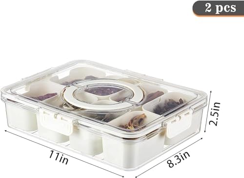 2Pack Divided Veggie Tray with Lid and Handle 8 Compartment Serving