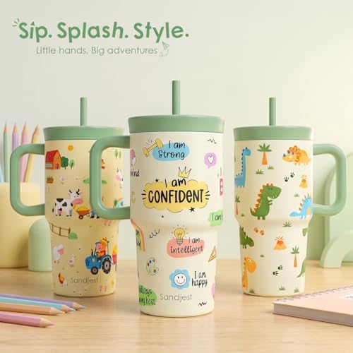 SANDJEST Inspiration Tumbler 20oz with Handle and Silicone Straw