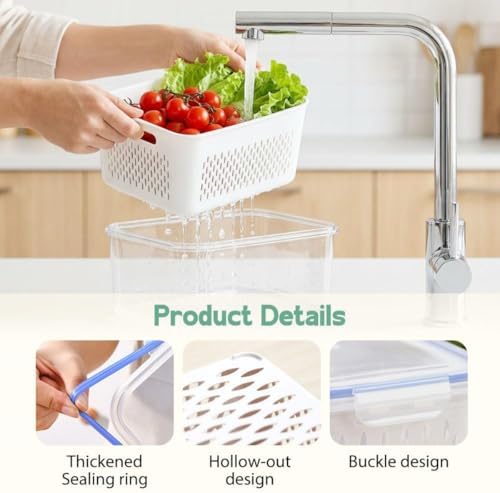 4 in 1 Food Storage Container-2/3 Pack Set with Lids, Fruit Storage