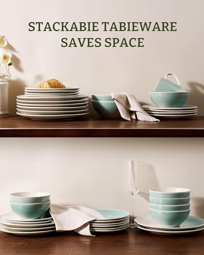 Famiware Ceramic Plates and Bowls Sets, Reactive Glaze Dinnerware Set for 8