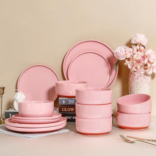 GZG Modern Art Series Speckled Stoneware Dinnerware Set, Blush Pink
