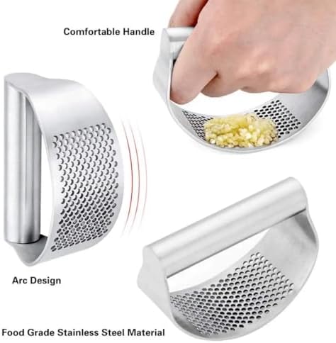 Garlic Press Rocker, Stainless Steel, Peeler and Brush