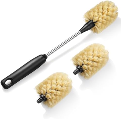 Bottle Cleaning Brush with 2 Replaceable Heads, 13 in, Yellow