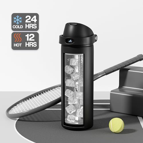 POWCAN 24 oz Insulated Water Bottle: 2-in-1 Push-Button Spout &