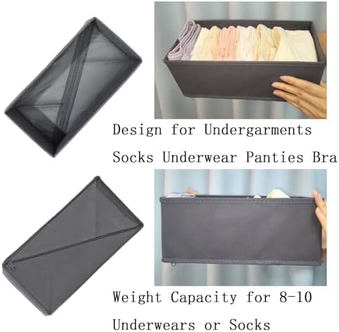 Bructhun Sock Drawer Organizer 3 Pack - Collapsible Fabric Storage