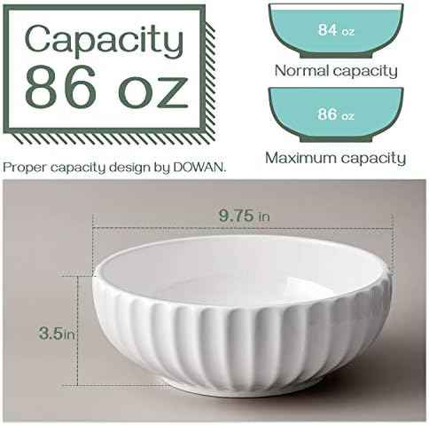 DOWAN 9.8'' Serving Bowls, 86 oz Large Salad Bowl, Ceramic Serving Dishes, Set of 2, Pumpkin Shape for Christmas, Entertaining, Party, Kitchen, Dinner, Banquet, Housewarming Gift, White