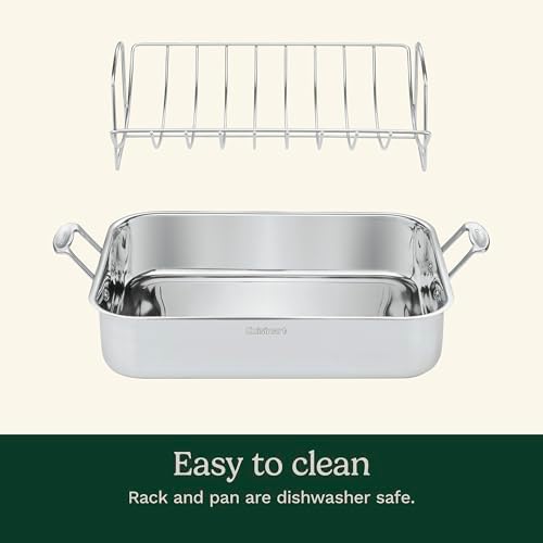 Cuisinart 16-Inch Roasting Pan, Induction Compatible Premium Rectangular Roaster Pan With Rack, Stainless Steel Roasting Pan with Rack, Large Capacity, Dishwasher Safe