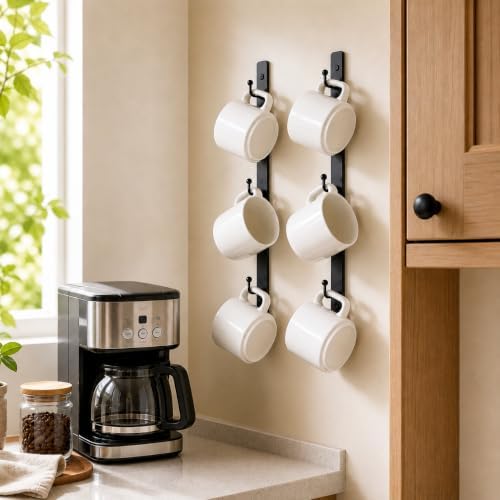 Yohsnor 2PCS Coffee Mug Rack-Hanging Iron Coffee Cup Holder with 6