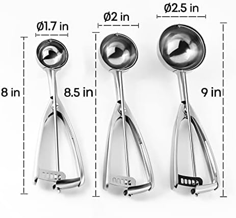 Ecowin Cookie Scoop Set Ice Cream Scoops, 3 PCS Thick Stainless Steel