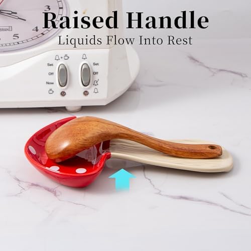 Ceramic Mushroom Spoon Rest, Farmhouse Spoon Holder, Red, 1PC