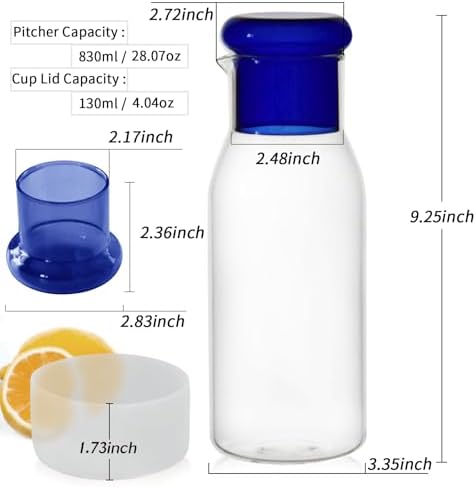 hjn Glass Pitcher with glass cup Water Carafe with Lid, Fridge Water