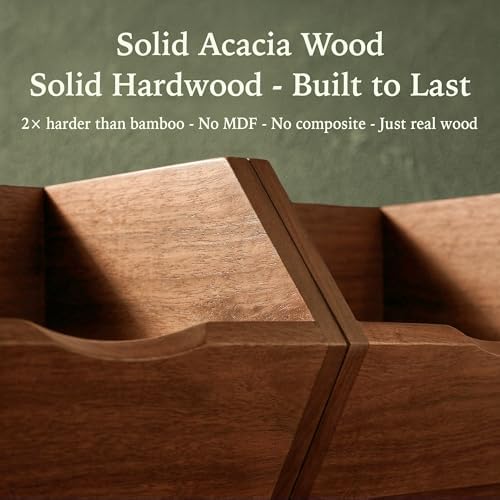 Acacia Pantry Storage Bins Set of 3, Stackable Potato Onion Wood
