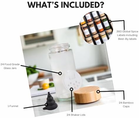 24 pcs Modern Round Glass Spice Jars 120ml with Bamboo Lids and 360