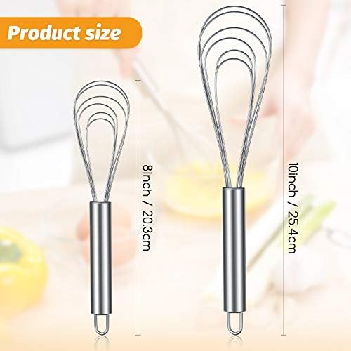 Patelai 2 Pcs Flat Whisk Set Stainless Steel 8" and 10" Flat Wire Egg