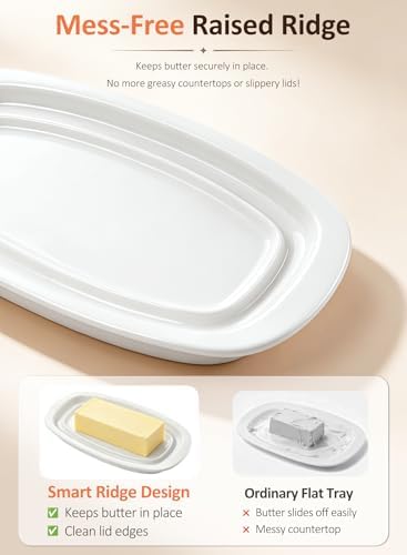 Ceramic Butter Dish with Lid and Knife for Countertop Refrigerator
