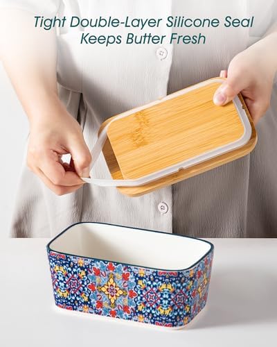 vancasso 6.5" Butter Dish with Lid, Ceramic Butter Dish for Countertop
