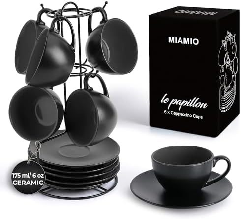 MIAMIO - Set of 6, Ceramic Stackable Cappuccino Cups Set / 6 Ounce