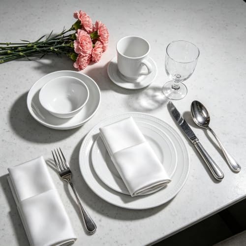 HomeVSS 56-Piece Pearl Dots Stoneware Dinnerware Set, White, Service for 8