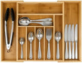 9-Slots Bamboo Drawer Organizers for Kitchen, Expandable Silverware