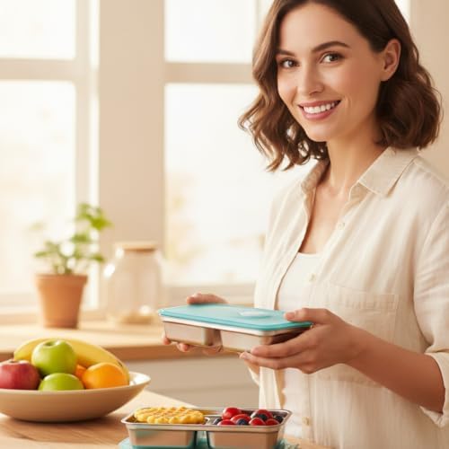 Snack Containers Reusable, Stainless Steel Double Compartment