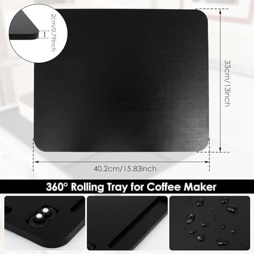 Bamboo Coffee Maker Rolling Tray, 15.8 x 13 Inch, Black
