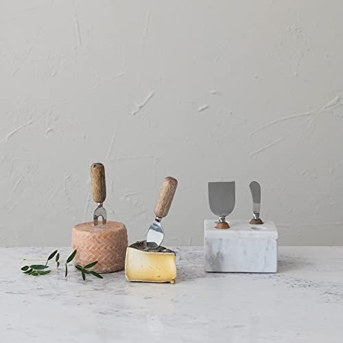 Modern Stainless Steel Cheese Servers with Wood Handles and Marble