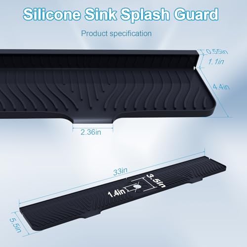 Derlights 33 inch Sink Splash Guard Mat, Silicone Faucet Handle Drip