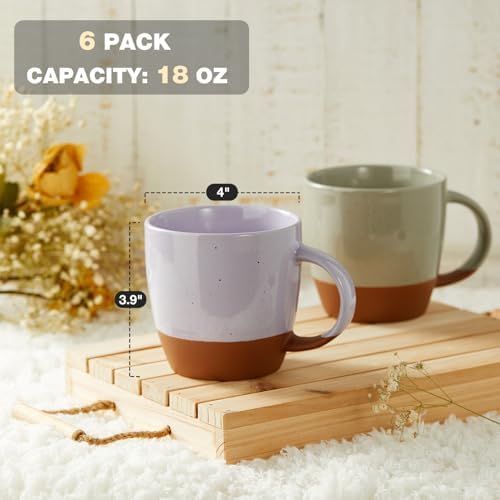 Morandi Color Ceramic Coffee Mugs Set of 6 (Large),18 oz Coffee Cups