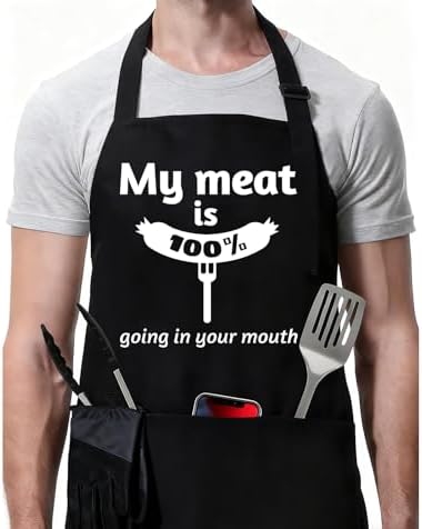 Rosoz Funny BBQ Black Chef Aprons for Men Adjustable Kitchen Cooking