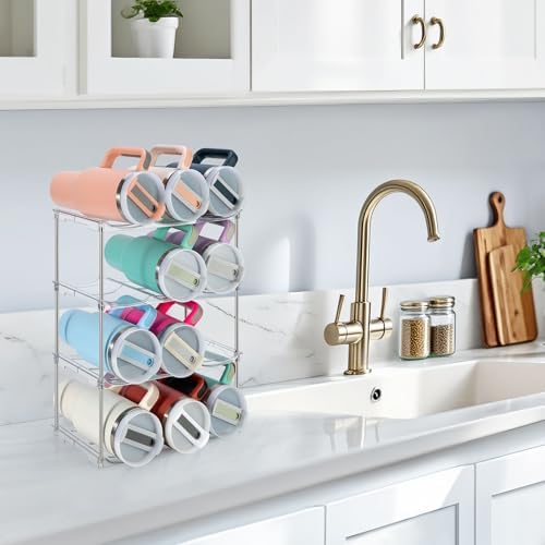 Sbosbo Water Bottle Organizer, Stackable Bottle Storage Rack, 4 Pack