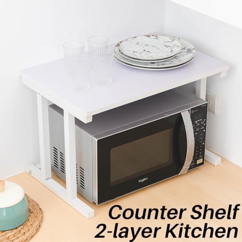 2-Tier Wooden Microwave Oven Rack, White