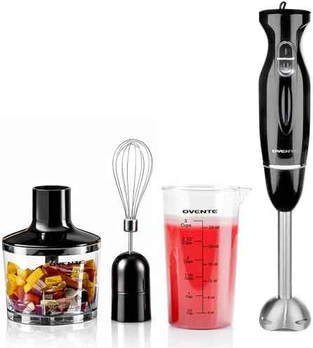 OVENTE Electric Hand Blender Set with 2 Mixing Speeds, 300W Black