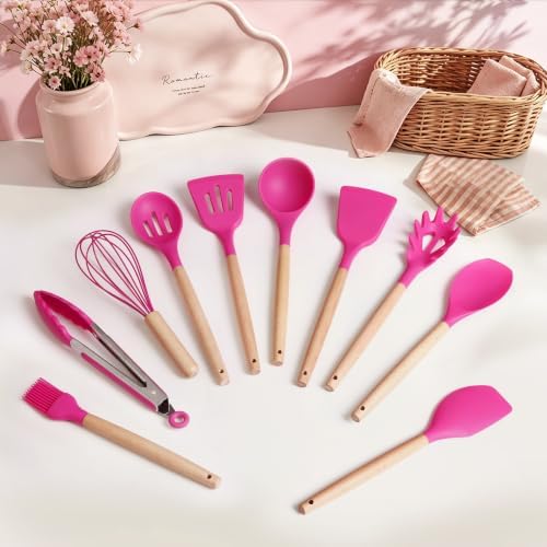 hecef Hot Pink Kitchen Utensil Set, 10 PCS