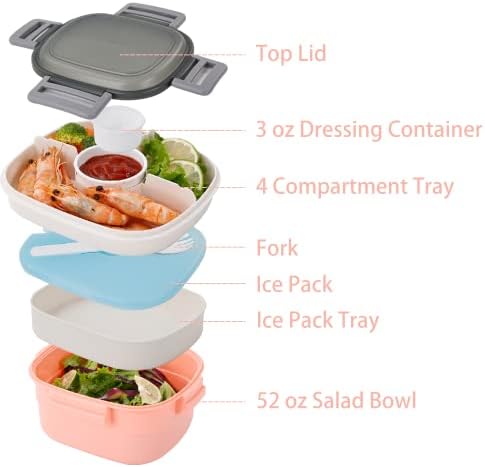 Freshmage Salad Container for Lunch with Ice Pack, Leakproof BPA-Free
