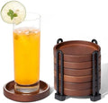 Set of 6 Wooden Coasters with Holder-Coffee Table Coasters for Drink