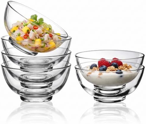 Small Clear Glass Bowl Set of 6, Microwave and Dishwasher Safe