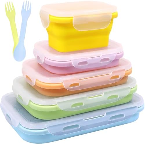 Set of 5 Collapsible Silicone Food Storage Containers With