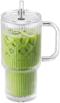 15oz Glass Cup With Lid And Straw, Reusable Iced Coffee Cup, Suitable