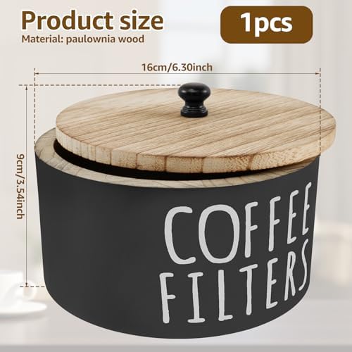 Coffee Filter Holder with Lid, Wooden Storage Container for Countertop