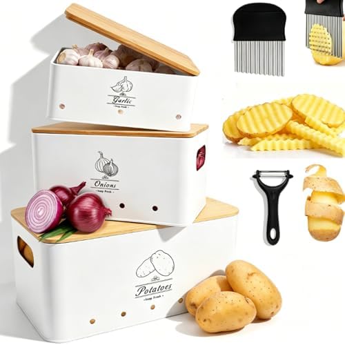 5 Pcs Potato Onion Garlic Storage Set, with Peeler and Crinkle Cutter