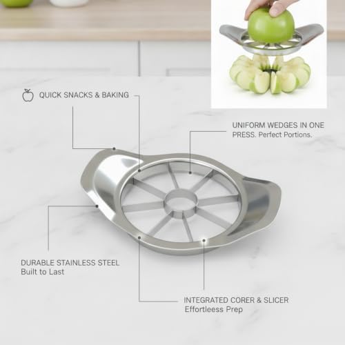 Apple Slicer Corer, Stainless Steel Fruit Divider for Uniform Wedges