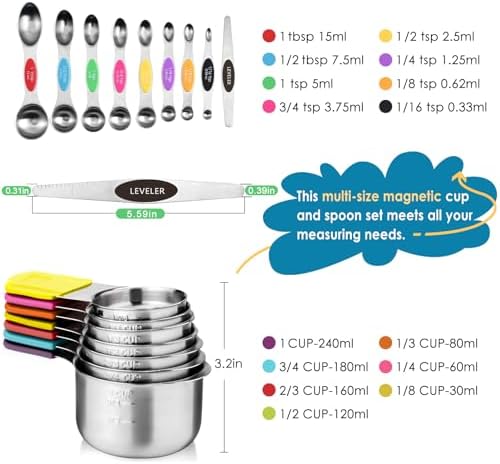 16PCS Magnetic Measuring Cups & Spoons Set,Heavy Duty 304 Stainless
